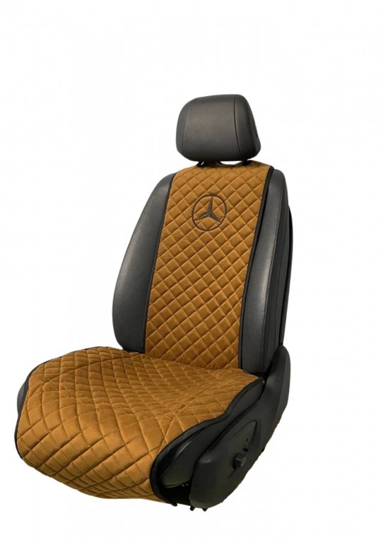 Накидки на сидения Передние накидки с вышивкой Mercedes (Cветло-коричневый)